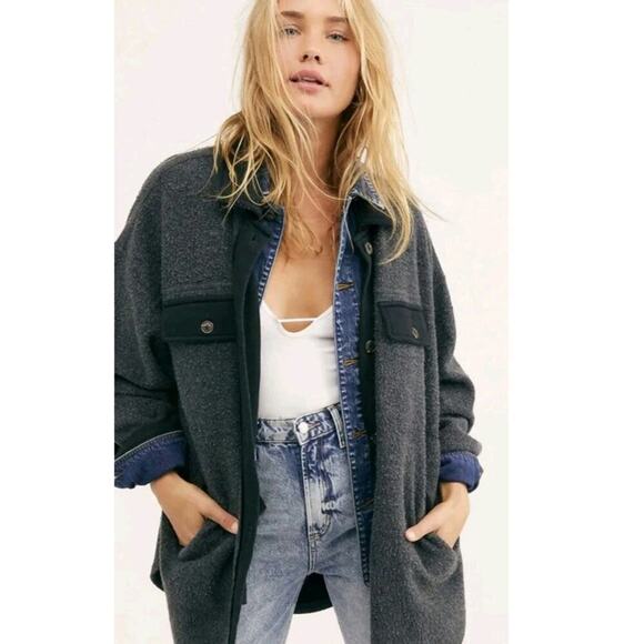 Free People Ruby Gray Fleece Jacket Shacket, sz Small - Picture 2 of 15
